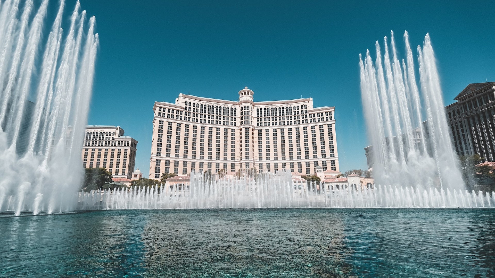 Bellagio hotel with the fountains in the front